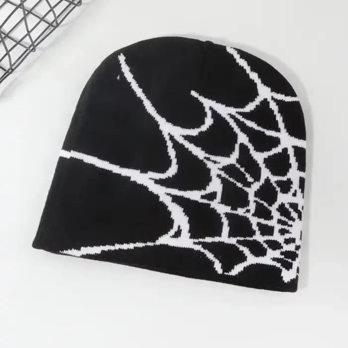 Tricot Spider Web Design chapeau Skullies bonnets pour hommes femmes pull Pile Cap Y2k Goth chaud Bo