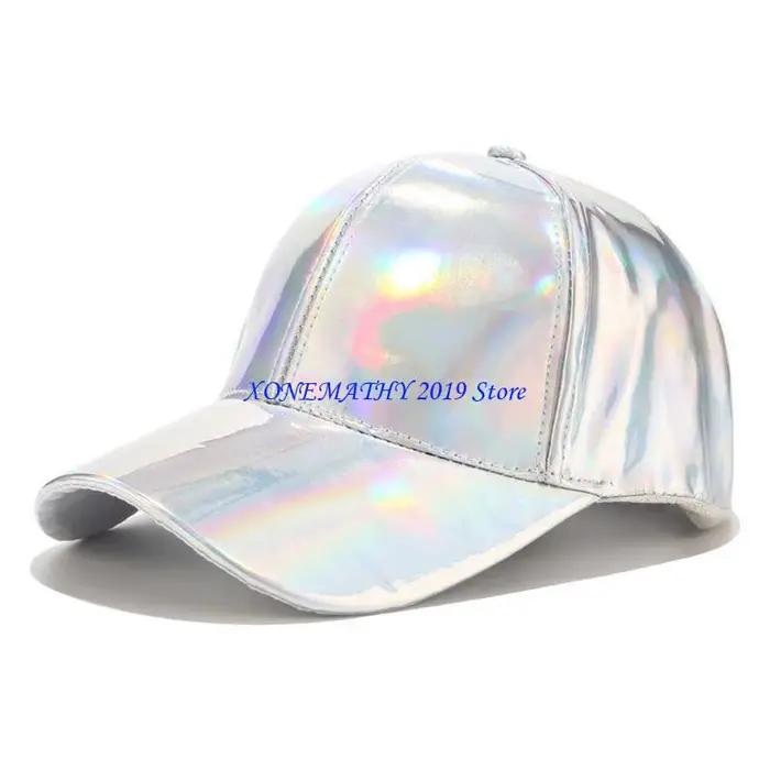 Casquette Baseball en simili F42F, arc-en-ciel holographique métallique réfléchissant pour H