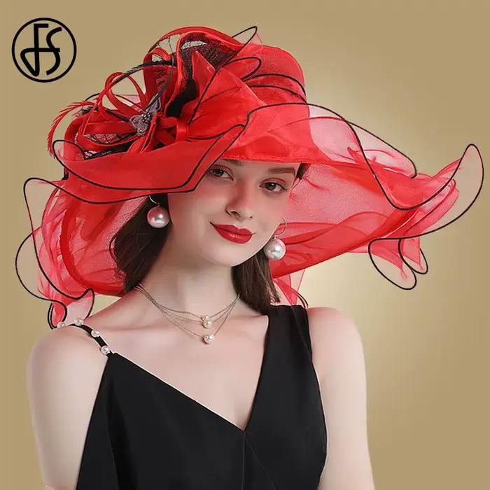 Chapeaux Fascinateurs élastiques à large bord pour femmes, chapeaux de soleil blancs en organza, fle