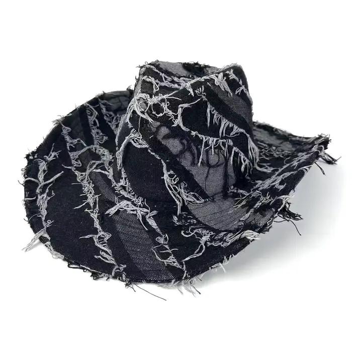 Chapeau de cow-girl vintage en denim vieilli pour femmes et hommes, casquette occidentale rétro déch