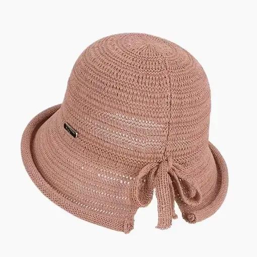 Chapeau de soleil en tricot pour femme, ajustable 55-60 cm, protection UV, respirant, avec nœud à l'