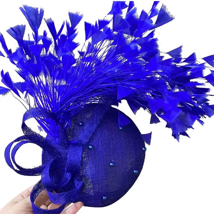 Sinamay plume Fascinator chapeau haute qualité pince à cheveux de mariage pour mariée église dîner C