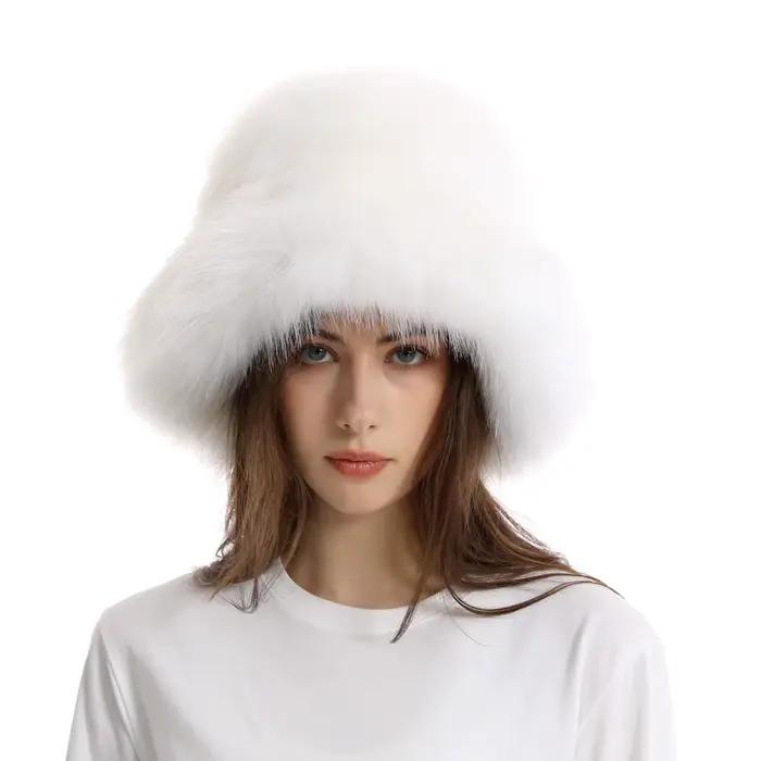 Chapeaux seau en fourrure moelleuse pour femme, chapeau de pêcheur en peluche, chapeau d'hiver chaud