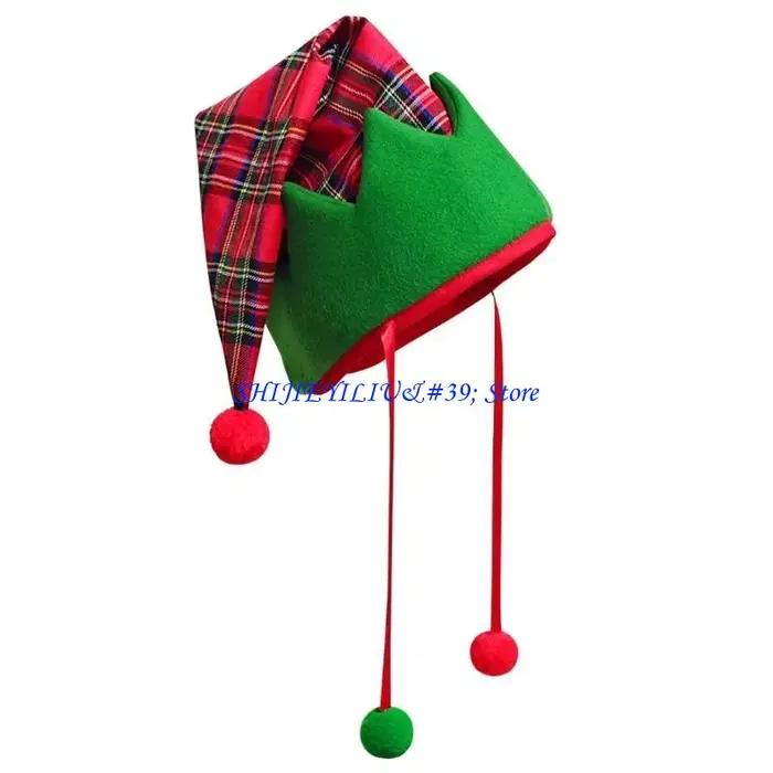 Chapeau d'elfe noël avec pompons, accessoires Costume noël pour adultes, couvre-chef pour événement 