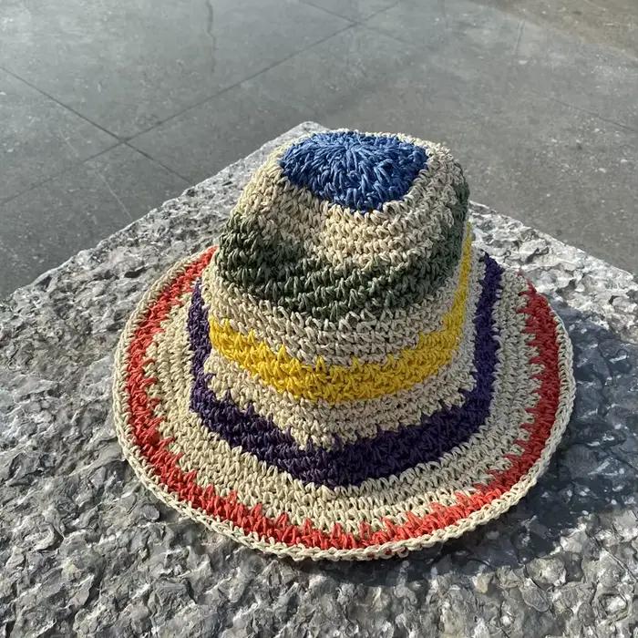 Chapeau seau arc-en-ciel au Crochet fait à la main pour femmes, casquette de soleil de plage Boho d'