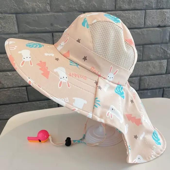 Chapeau de soleil d'été pour bébé, casquette seau avec sifflet, couvre-oreille d'extérieur, Anti UV,
