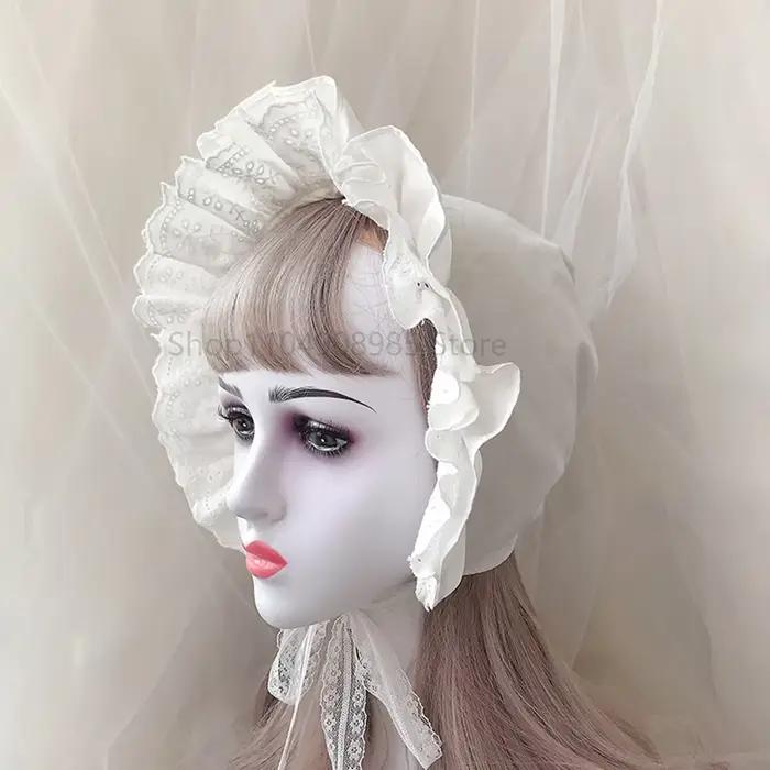 Bonnet à volants Lolita pour femmes et filles, 56CM, victorien, médiéval, Vintage, femme de chambre,