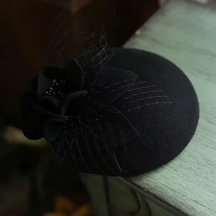 Chapeau en laine et cachemire pour femmes, chapeau à fleurs fascinateur de photographie Derby Ascot,