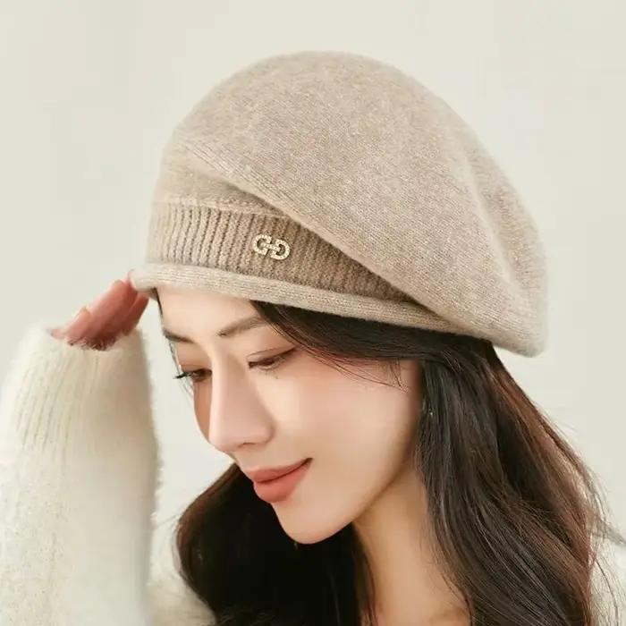 Chapeau tricoté pour femmes, casquette d'urine en laine élastique, chapeau tricoté en acrylique doux