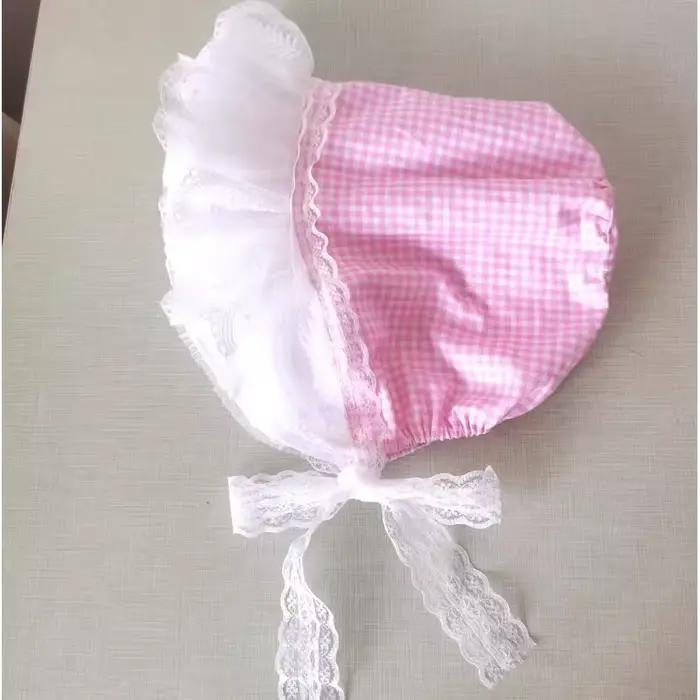Bonnet à volants mignon pour adultes ABDL, rose et blanc, avec bordure en dentelle, style princesse 