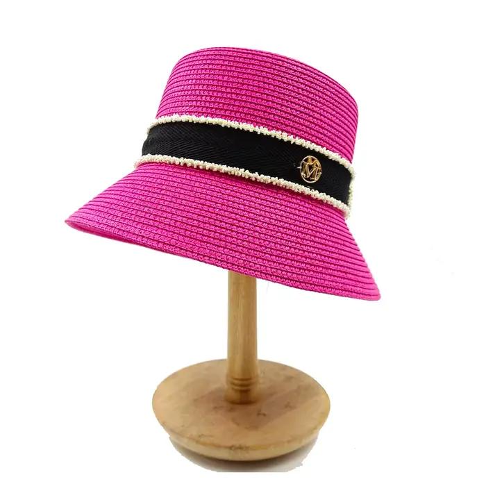 Chapeau de paille français pour femme, protection solaire, dessus plat, extérieur, plage, été