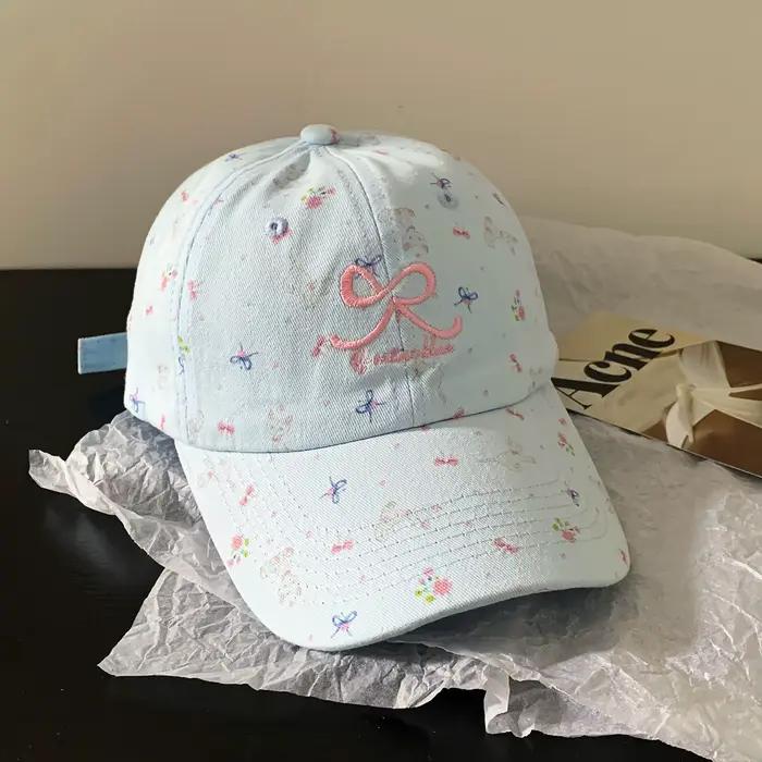 Casquette de baseball rose brodée avec nœud pour femme, motif floral, casquette de sport d'extérieur