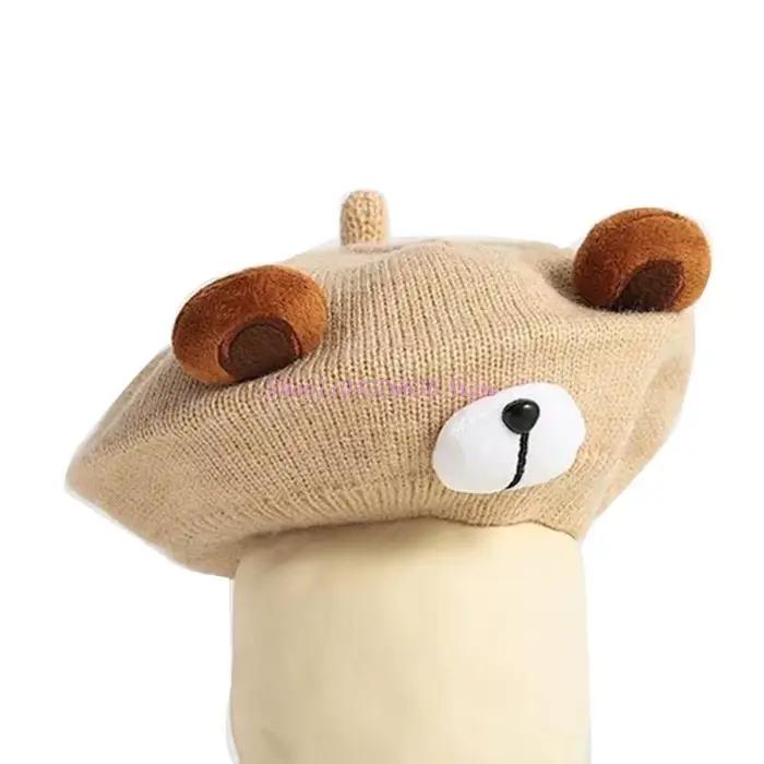 R6FD – bonnet tricoté ours dessin animé mignon pour garçons filles, coupe-vent, automne hiver