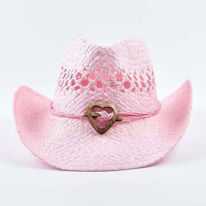 Chapeau de paille d'été de Style occidental pour femmes, chapeau de soleil de plage ajouré en plein 