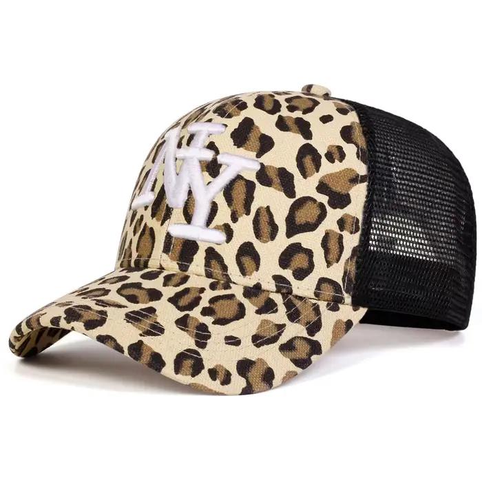 Casquettes de baseball unisexes avec broderie de lettres NY et imprimé léopard, chapeaux décontracté