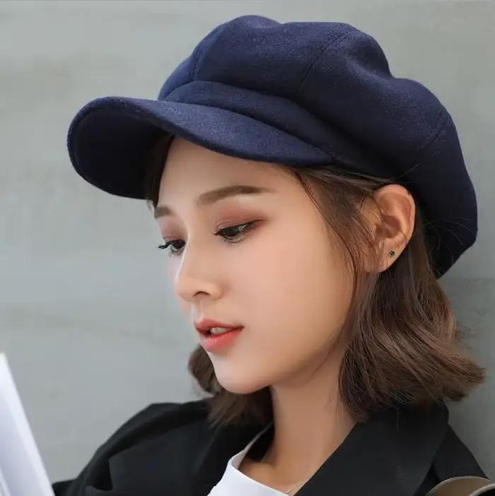Automne hiver chapeaux pour femmes solide plaine octogonale casquette de gavroche hommes dames décon