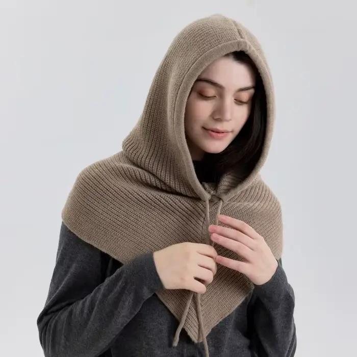Cagoule d'hiver pour femmes, écharpe tricotée, casquettes à capuche, col chaud pour l'extérieur, bon