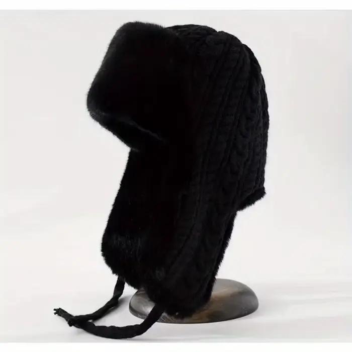 Chapeau en tricot pour femmes avec oreillettes étendues, casquette d'hiver coupe-vent pour le cyclis