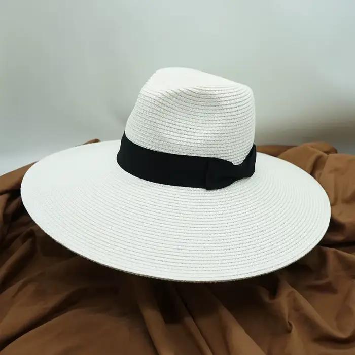 Chapeaux anderen paille pour femmes, Fedora d'église pour dames, chapeau de plage à large bord, chap