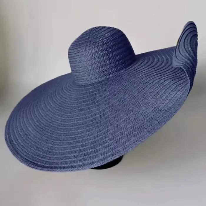 HT5081 Chapeau de paille pliable pour femme, à large bord, pour l'été, la plage et les voyages en ex