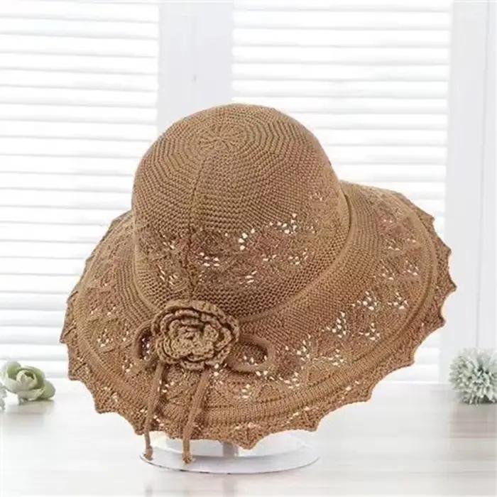 Chapeau de soleil respirant de style français avec large bord en crochet, casquettes de plage pour f