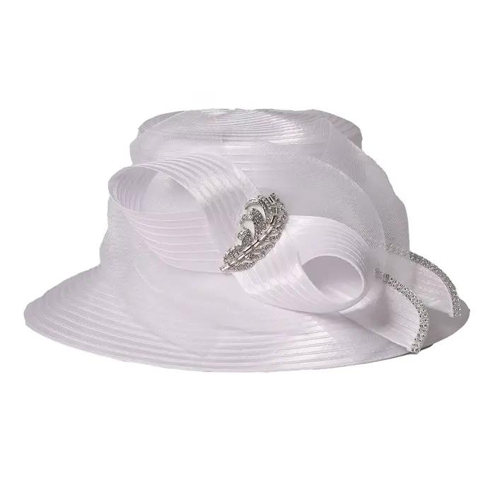 Chapeau de cérémonie pour femme - Chapeau melon à large bord avec nœud, visière plate formelle pour 