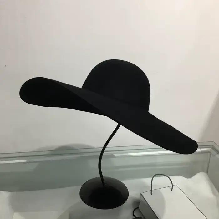 Hukaili nouveau Style rétro chaud à large bord laine Fedora grand chapeau noir feutre chapeau disque