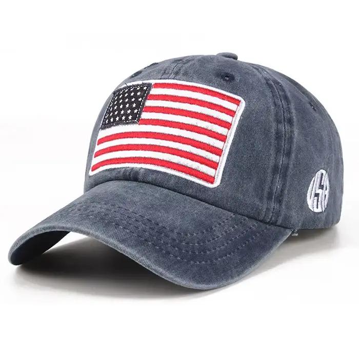 Casquette de Baseball brodée drapeau américain, chapeau de sport délavé en détresse, protection sola