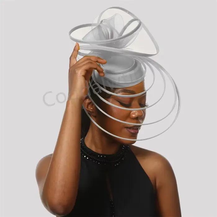 Marron voile Fascinator chapeaux bandeau femmes élégant Derby pilulier Fascinator Femme Mariage Derb