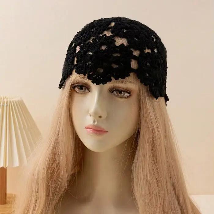 Chapeau en paille fin ajouré au crochet avec strass, respirant, à calotte plate, pour femme, Printem