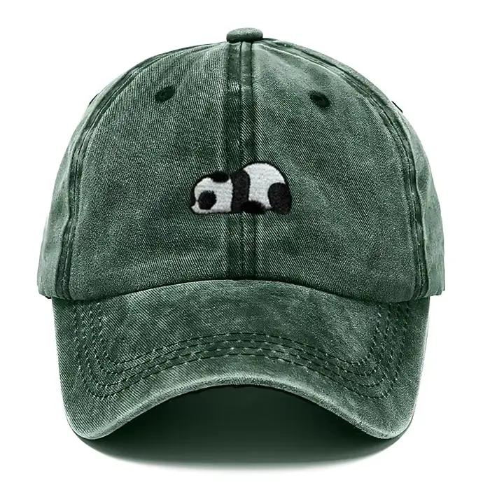 Casquette de baseball vintage unisexe en velours côtelé, style délavé, broderie panda, en coton lavé