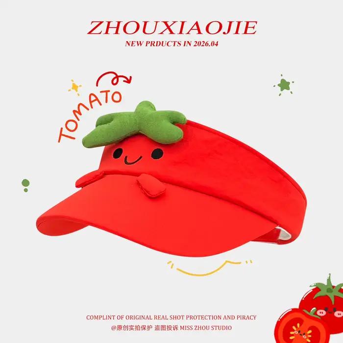 Casquette de baseball en peluche motif tomate mignonne, style Kawaii dessin animé, casquette de sole