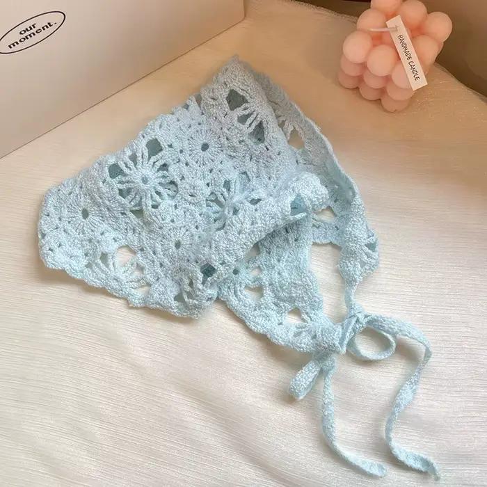 Mode tricoté foulard chapeau français Style pastorale Triangle bandeau à la main Crochet bandeau ser