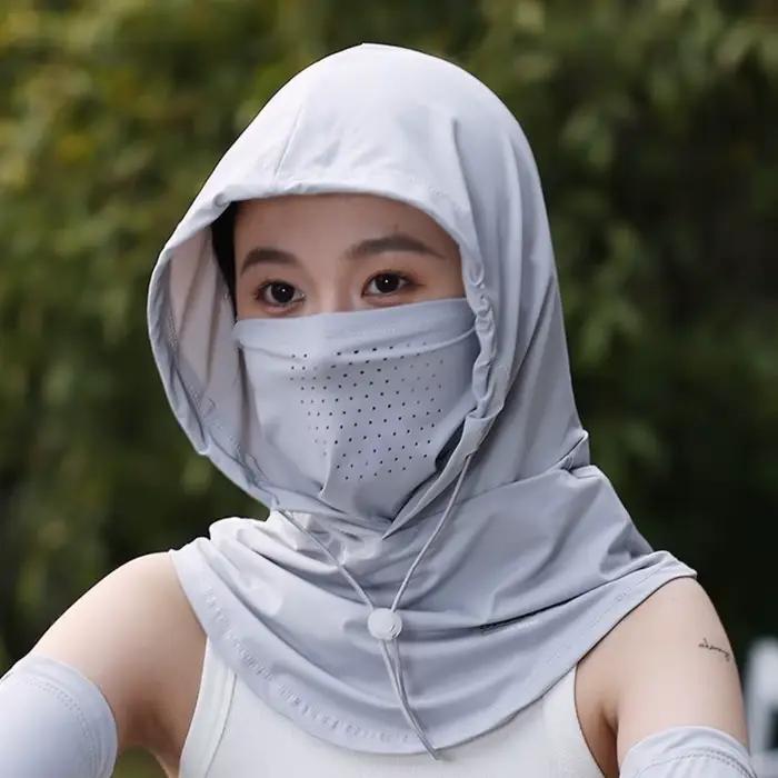 Chapeau de protection solaire Anti-UV d'été avec masque châle, pull respirant en soie glacée, casque