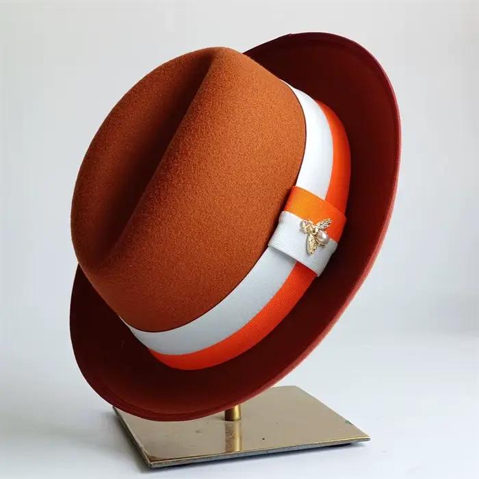 Chapeau Fedora Rétro Caramel pour Homme, Chapeau de Printemps Unisexe avec Nœud, Chapeau de Soleil à