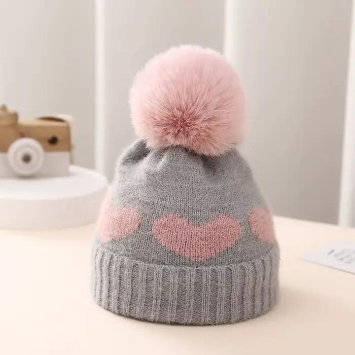 Chapeau pour enfants, chapeaux d'hiver en tricot pour enfants, chapeaux mignons avec pompon, bonnets