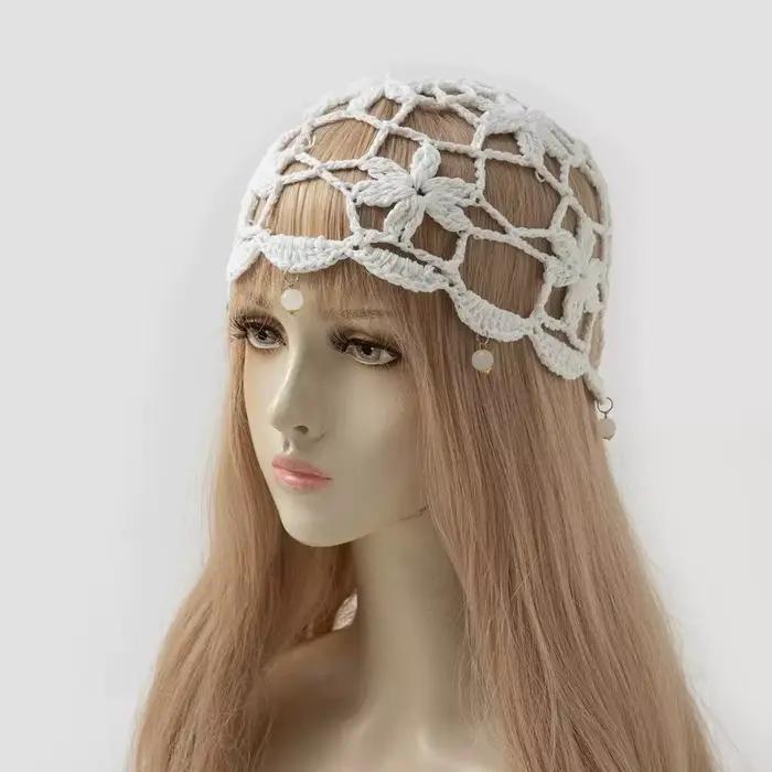 Bohemian Style Crochet Flower Knitted Hat Handmade Thin Hollowed Out Beanie Cap Korean Style Apparel