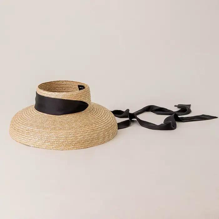 Chapeaux de paille rétro français à calotte creuse pour femmes, chapeau de protection solaire d'été 