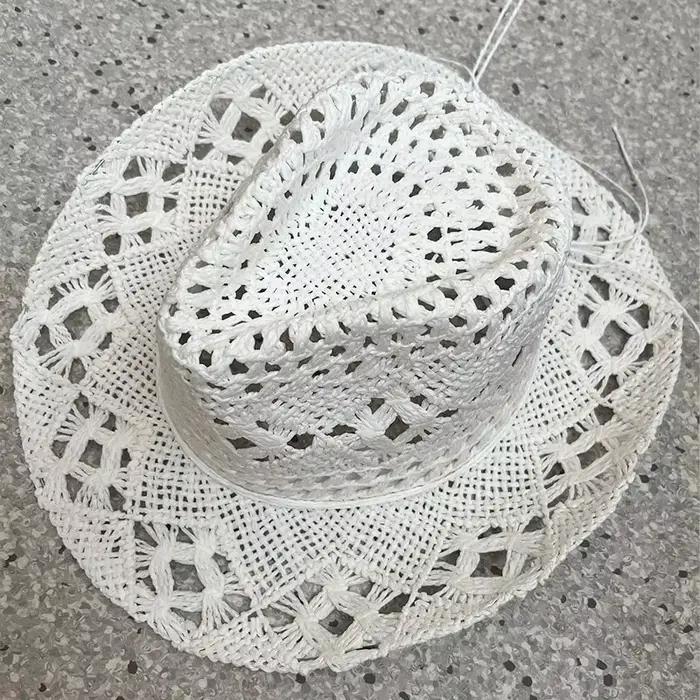Chapeau Cirboy en paille de style bohème pour hommes et femmes, chapeau de soleil à larges bords, cl