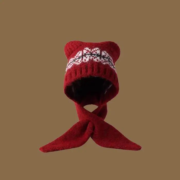 Fair Isle Style Jacquard tricoté chapeau doublé polaire imprimé impression tricot casquette chaud St