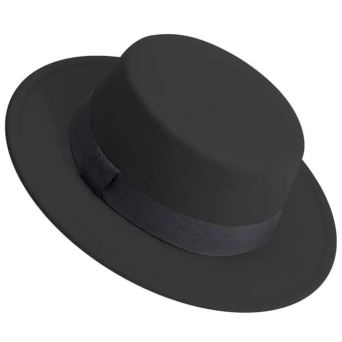 Chapeau Fedora à la mode, chapeau plat en feutre pour tarte au porc, casquette Derby d'église à larg