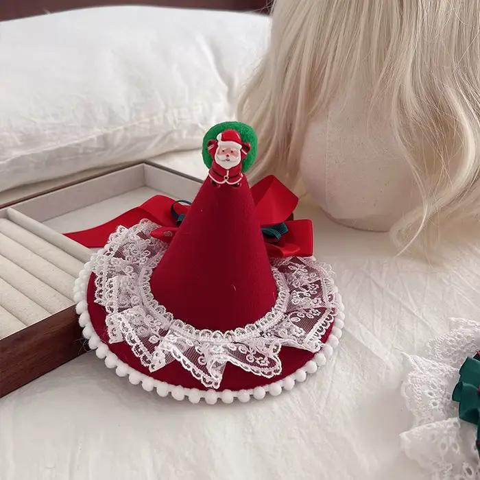 Chapeaux de noël rouges et verts, pinces à cheveux, accessoires, chapeaux haut de forme, nœuds en de