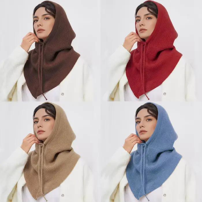 Chapeau-balaclava d'hiver pour femmes, écharpe chaude en tricot, bonnets à capuche, collier de cou e