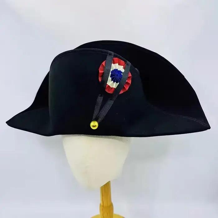 Chapeau Bicorne Napoléonien pour Amiral Français, Casquette en Laine Noire pour Homme Adulte, Access