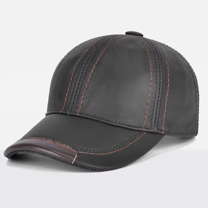 Hommes véritable cuir de vachette Earlap casquettes mâle automne hiver 100% véritable cuir de vache 