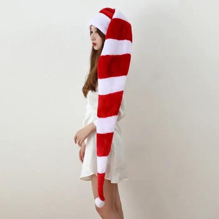 G6KF – chapeau noël amusant 130cm Long, chapeau père noël rayé en peluche pour adultes pour les célé