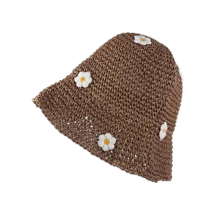 Chapeau de Plage Bohème Tressé à la Main Style Panama Protection UV Chapeau de Soleil en Paille pour
