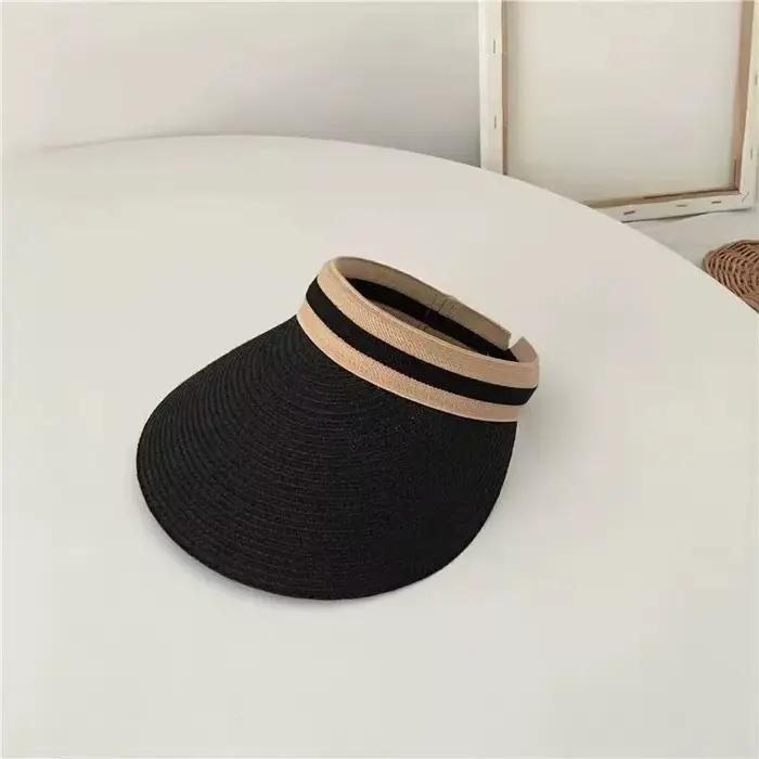 Chapeau de soleil en paille pour femme à large bord, protection UV, visière d'été pour la plage avec