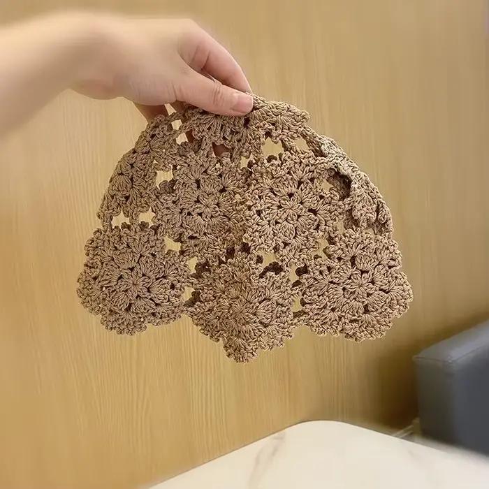 Mode perles rondes tricoté chapeau Crochet perle frangée tissé pour les femmes voyage polyvalent cre