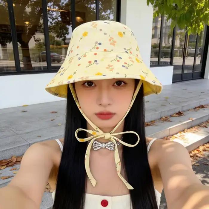 Chapeau Bob Floral Style Pastoral Réversible Anti-UV pour Femme – Design Doux Idéal pour l'Été et le